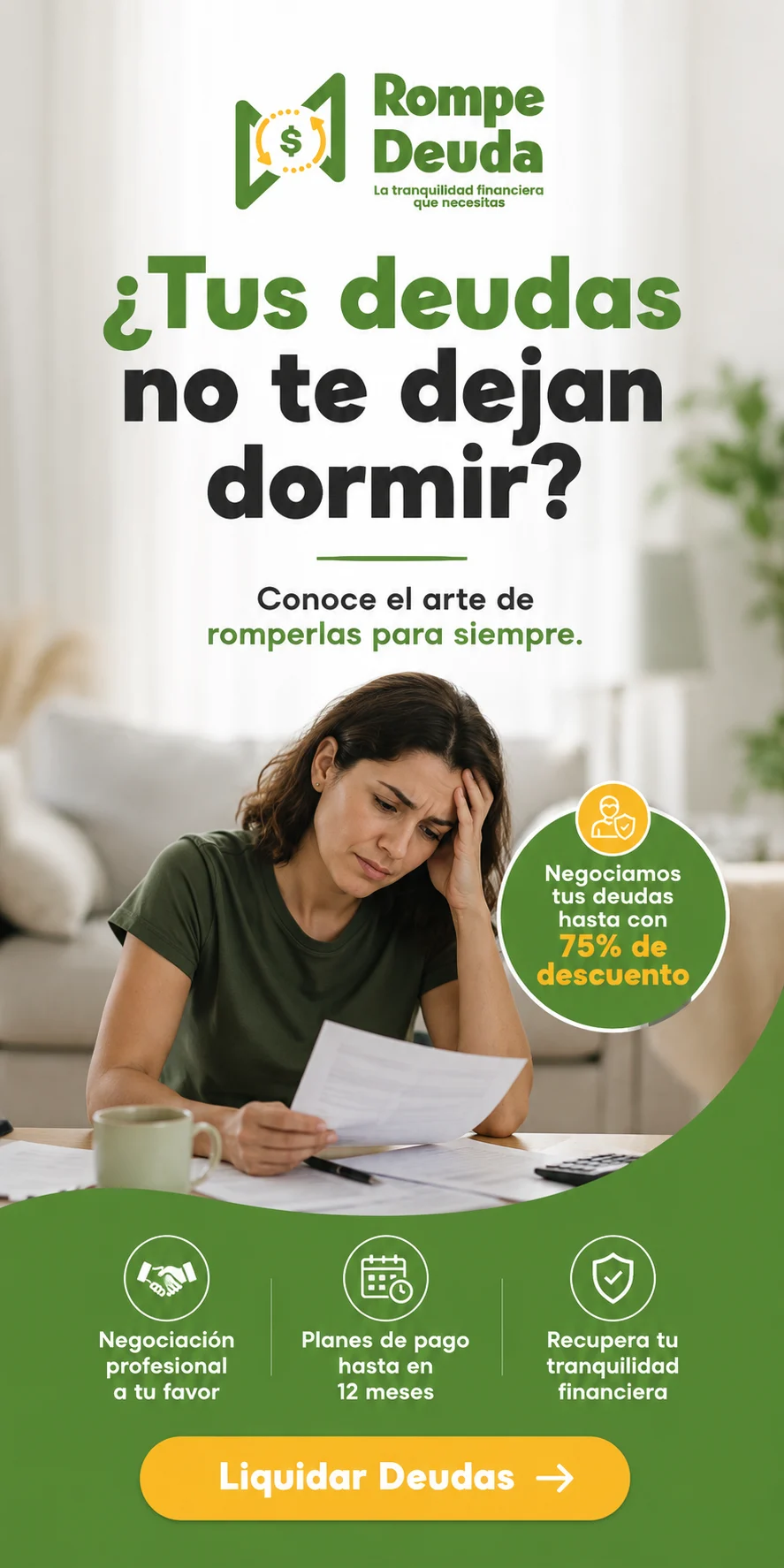 Banner de Rompe Deuda para liquidar deudas con hasta 75 por ciento de descuento